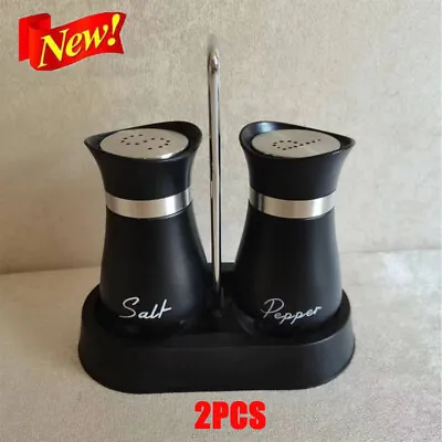 Pack Of 2 Salt And Pepper Shakers Pots Dispensers Cruet Jars Set With Holder • £7.59