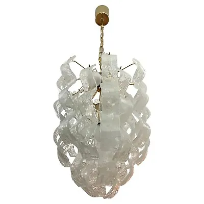 1970s Mid-Century Modern White Lampwork Murano Glass Cascade Chandelier By • $1615.80