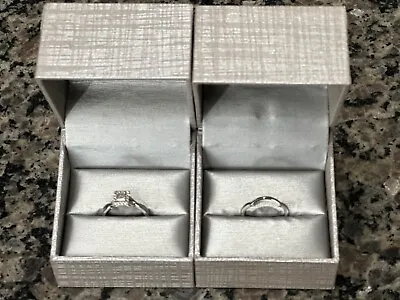 10k White Gold Wedding Band Set Engagement Ring 3/8 Ct. T W Diamond Size 7 Zales • $750