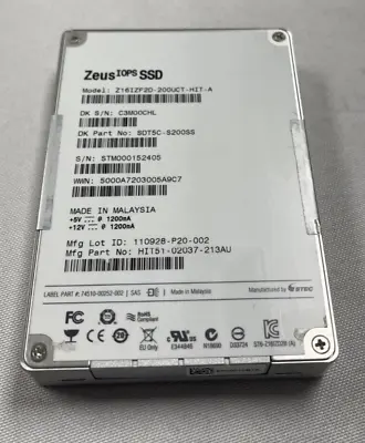 STEC Zeus IOPS Z16IXF2D-200UCT SSD 2.5  200GB SSD SDT5C-S200SS Solid State Drive • $127