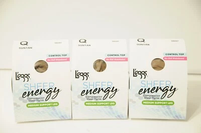 $10 • Buy Leggs Silky Sheer Energy Control Top Pantyhose Size Queen Suntan 3 Pairs