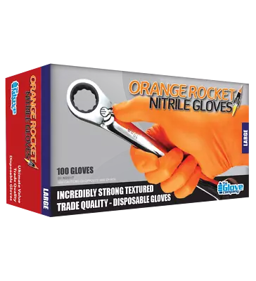 TGC Orange Rocket Nitrile Disposable Glove 100Pk Size L 130033 • $28.95