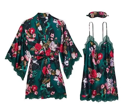 VICTORIA'S SECRET 3-Piece Silk Gift Set Gown& Robe Floral S M L XL NEW Sealed • $179.95