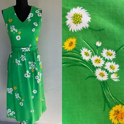 Vtg 1960's Malia Honolulu Green W White Floral Dress Rockabilly Excellent S Or M • $99