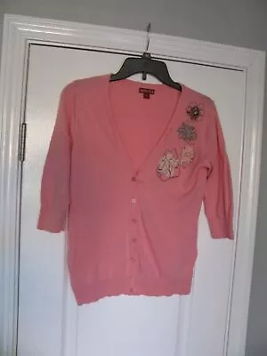 Merona Pink Embellished 3/4 Sleeve Button Front Cardigan Sweater Size M • $11.99