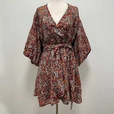 MINKPINK Gabae Red Multi Floral Wrap Mini Dress Size X-Large • £57.85