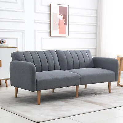 2 Seater Sofa Bed Sofa Couch W/ Adjustable Backrest Linen For Guest Room Grey • £209.99