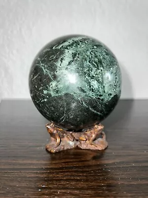 Crystal Sphere Natural Earth Ball Orb Mini Sphere Marble Green With Frog Stand • $29.99