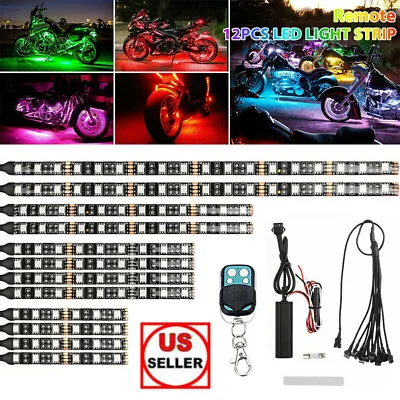 12 Pcs Motorcycle RGB 120 LED Waterproof Under Glow Lights Strip Neon Kit Remote • $27.89