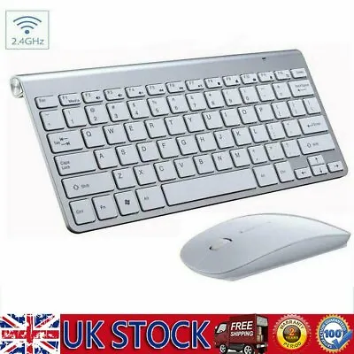 £20.03 • Buy Silver Wireless Keyboard & Cordless Mouse Set 2.4G For Latptop Desktop Apple Mac