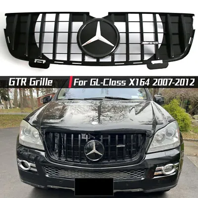 Glossy Black GTR Style Grille W/Mirror Emblem For Benz GL-Class X164 2007-2012 • $208