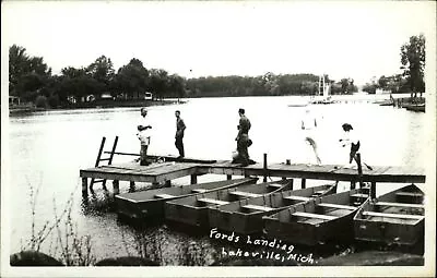 RPPC Fords Landing Lakeville Michigan ~ Boat Dock ~ 1950s Real Photo Postcard • $5.67