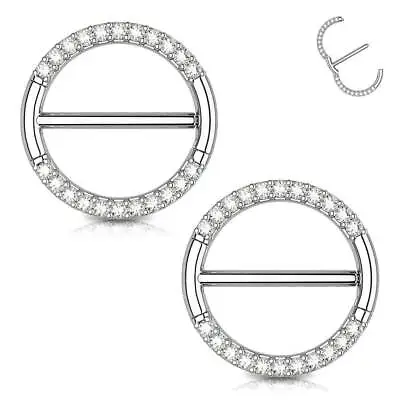 $10.90 • Buy 2PC Nipple Rings Shield CZ Centered Fligree Barbell Nipple Body Piercings 14G