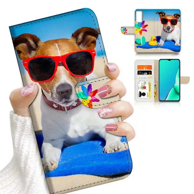 $13.99 • Buy ( For Oppo A57 / A57S ) Wallet Flip Case Cover AJ23940 Dog On Beach