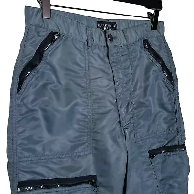 Vintage Bugle Boy Parachute Pants Adult 30L Nylon Army Grey Tapered Leg #392 • $74.97