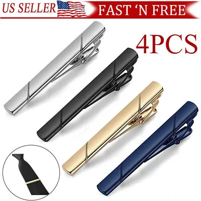 4pcs Mens Stainless Steel Tie Clip Necktie Bar Clasp Clamp Pin Gold Black Silver • $11.98