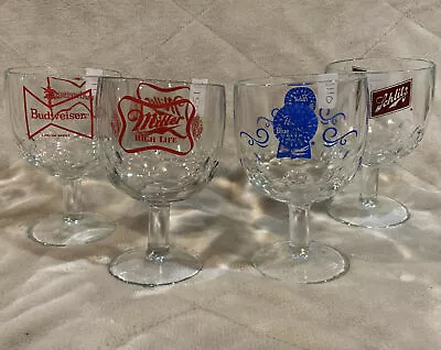 VTG Lot 4 Thumbprint Beer Glasses Pabst Schlitz Miller High Life Budweiser • $39.95