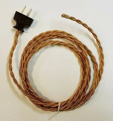 8' Gold Twisted Cloth Covered Wire & Plug Vintage Style Lamp Cord Rayon 401J • $27.89