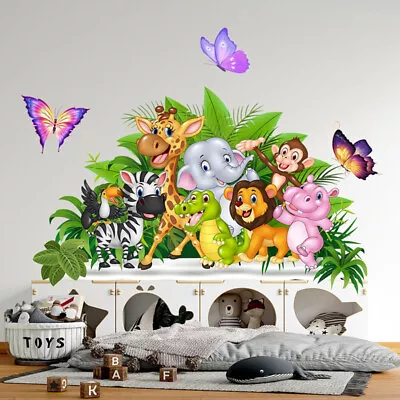 £5.99 • Buy Jungle Animals Wall Decals Giraffe Safari Wall Stickers Kids Room Wall Decor
