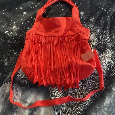 Mossimo Crossbody Red Salmon Fringe Hobo Handbag Purse Target • $20