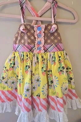 Matilda Jane 2T Toddler Girl Knot Apron Dress Eyelet Floral Ruffle Spring Summer • $13.95