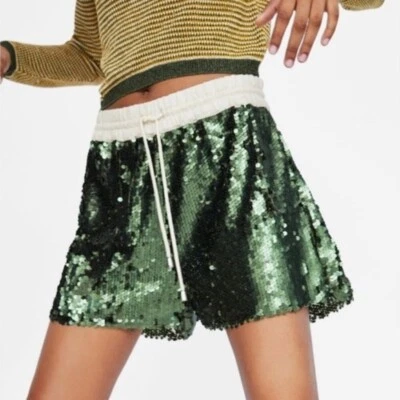 $24.99 • Buy NWT ZARA Women's Green Sequined Shorts Size M #B335