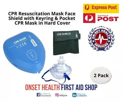 CPR Resuscitation Mask Face Shield With Keyring & Pocket CPR Mask In Hard Cover • $29.95