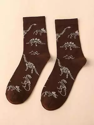 Dinosaur Pattern Brown Crew Socks Funny Socks For Men Novelty Socks Funky Socks • $6.32