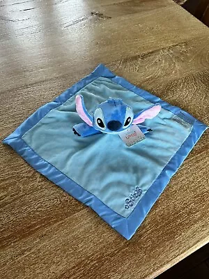 Disney Baby Blue Stitch Plush Lovey Security Blanket Satin Trim 14  Baby Toy • $20.95