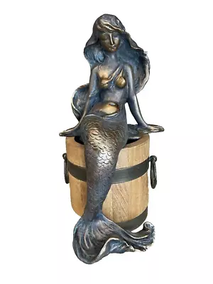 Mermaid Resin Statue Bronze Coated (wooden Planter For Display Only) 12 X 5  • $35.99