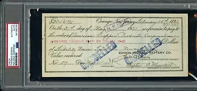 Feb 1921 Thomas Edison Hand Signed Personal Check Promissory Note Auto Psa/dna • $2750