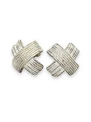 Vtg Erwin Pearl Earrings Clip On Rope Texture Silver Tone X Criss Cross • $29.99