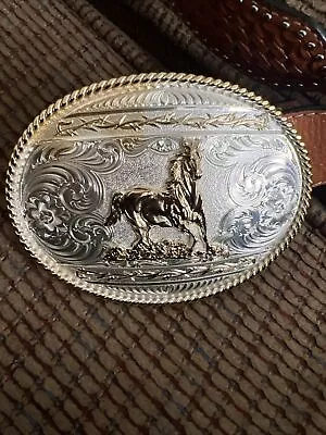 Montana Silversmiths Horse Rodeo Cowboy Western Belt Buckle W/Ranger Belt Sz 30 • $19.99