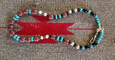 18  Necklace - Turquoise Chips And Vintage African Bembe Glass Beads • $19.95