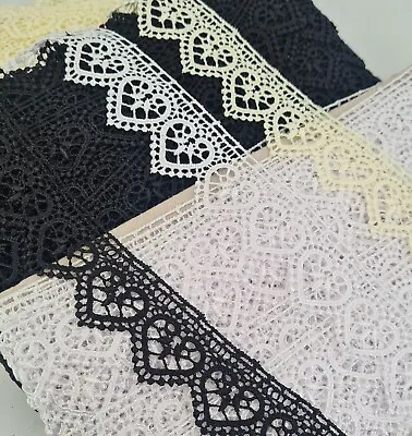 Heart Guipure Lace Trim Width 35mm = 1.5 Inch White Black Or Cream • £2.60