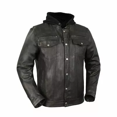 Mens Motorcycle New Leather Riding Leather Jacket Concealed Carry With Hoodie • $99.99