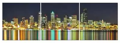 New York City Skyline At Night Multicolor 24  X 24  3 Piece Canvas Print Set • $112.95