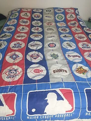 Vintage 90s MLB Baseball Logos Twin Size Comforter Bedspread Blanket 1998 Bibb • $75