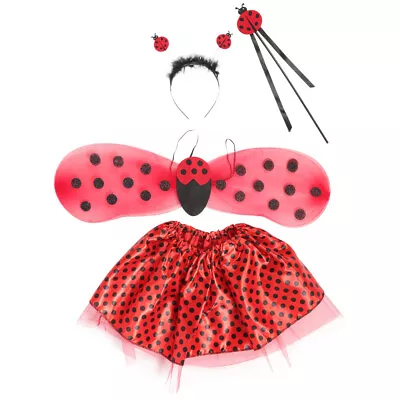  Girls Tutu Skirt And Ladybug Wing Fairy Makeup Costume Props • £10.78