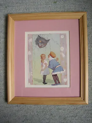 Vtg Alice In Wonderland Print Margaret Tarrant Wood Frame Cheshire Cat King Pink • £12.99