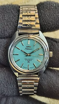 Genuine Hmt Kohinoor Blue Cyan Dial Hand Winding 17 Jewels Men's Wrist Watch  • $39.99