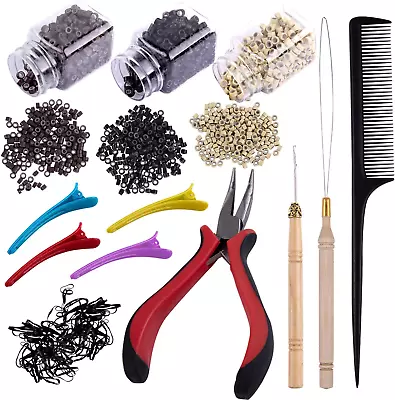 Duufin Hair Extensions Kit With 1500 Pcs Micro Ring Beads Black Blonde And Loop • £15.21