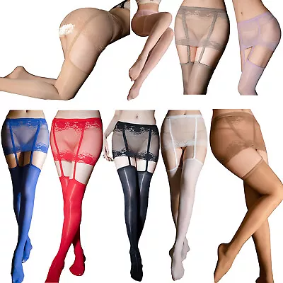 Womens See-Through Suspender Tights Pantyhose Garter Belt Thigh High Stockings • $8.83