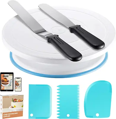 Blue Cake Decorating Kit With Turntable And 5 Essential Baking Tools • £23.15