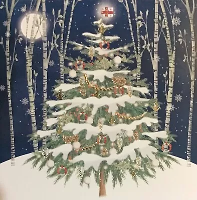 CHARITY SINGLE CHRISTMAS CARD~RNLI~CHRISTMAS TREE~FOILED~SEE DESC~app 164x164mm • £2.50