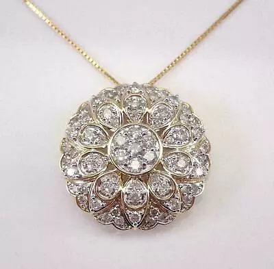 14K Yellow Gold Finish 2.00Ct Round Cut VVS1/D Diamond Cluster Pendant Necklace • $48