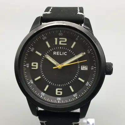 Relic Watch Men 42mm Black Dial Date Leather Band New Battery • $25.49