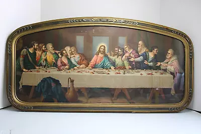 Antique 1940s Da Vinci Style THE LAST SUPPER Gesso Wood FRAME Print Large 32x16  • $85