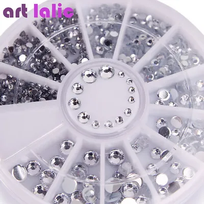 3D Rhinestones Silver Glitter Diamond Gem Tips DIY Nail Art Decoration Wheel • $2.29