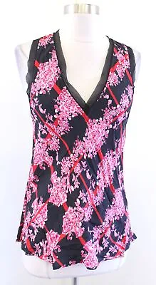 Lamb L.A.M.B. Gwen Stefani Black Pink Red Floral Silk Tank Top Blouse Size XS • $39.99